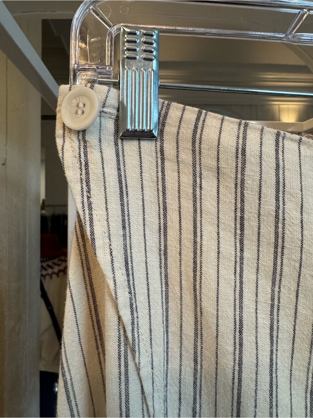 Treasure & Bond Cream Pinstripe Linen Blend Midi Skirt with Front Slit - Picture 6 of 8